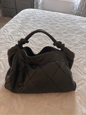 Versani Black Quilted Shoulder Bag with Knotted Handle